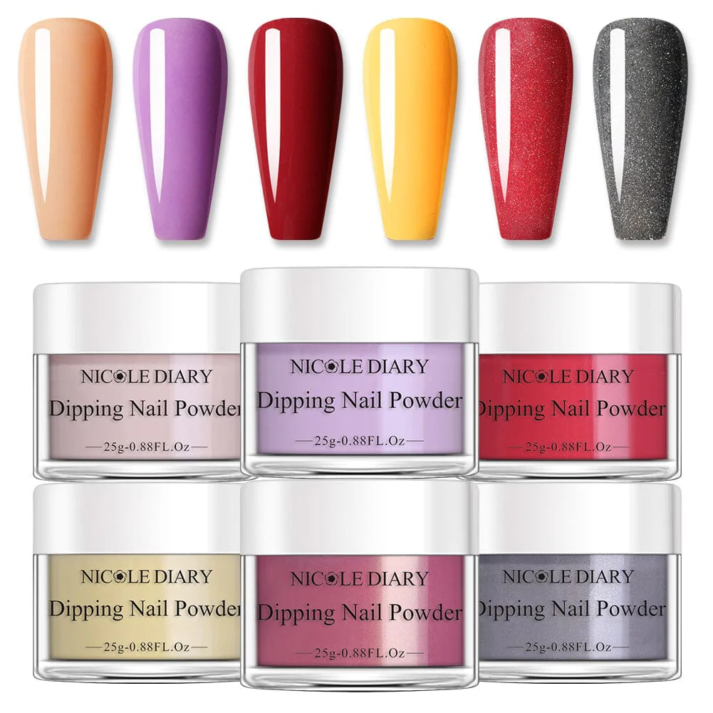 [US ONLY] 6 Colors Red Yellow Dipping Nail Powder Set #01 25g 0.88Fl.Oz