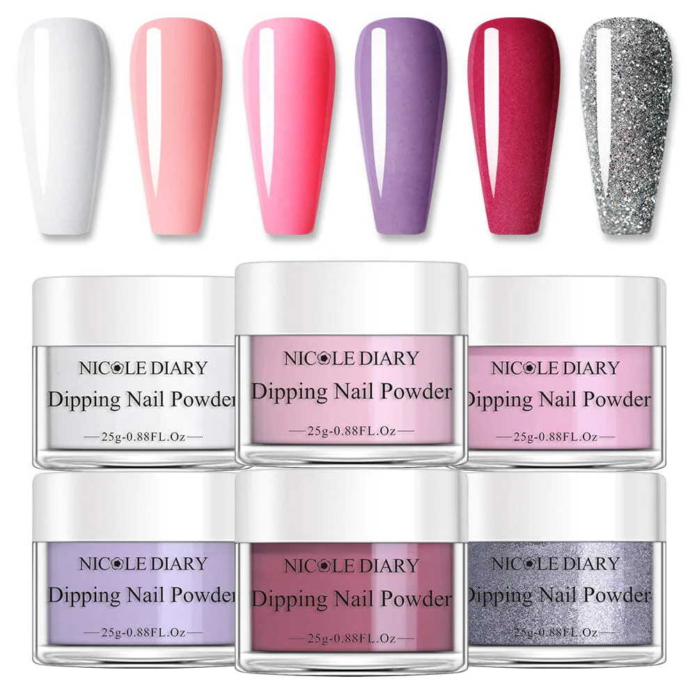 [US ONLY] 6 Colors White Pink Dipping Nail Powder Set #02 25g 0.88Fl.Oz