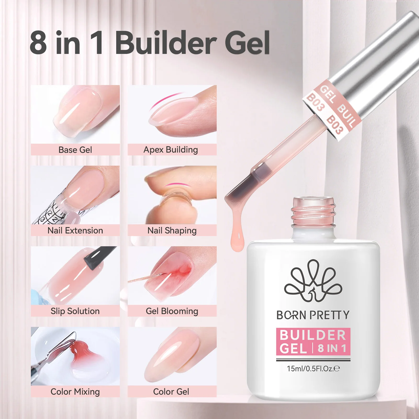 [US ONLY] Nude 8 in 1 Builder Gel BG03 15ml - Image 3