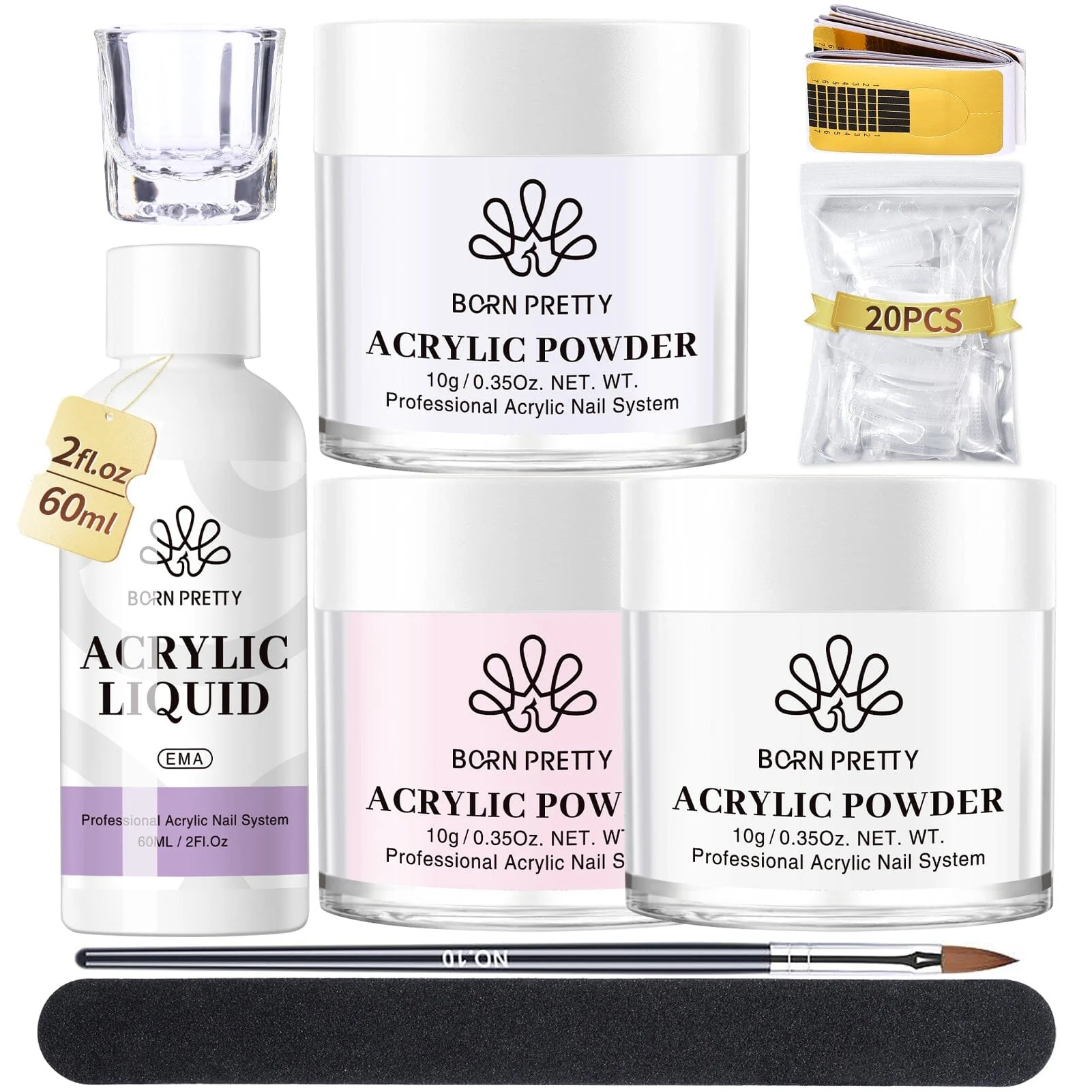 3 Colors Acrylic Powder Kit Clear White Pink 10g - Image 10
