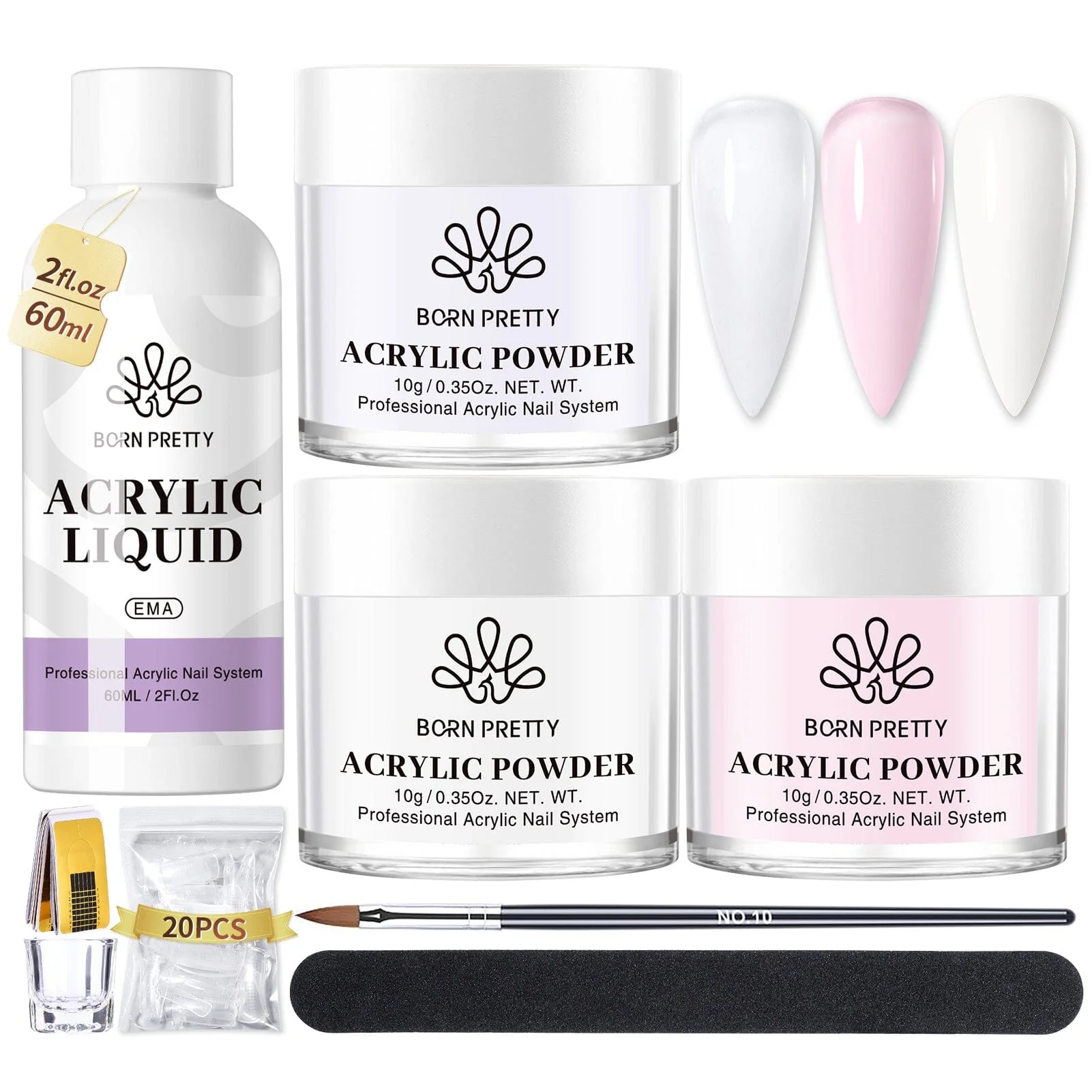 3 Colors Acrylic Powder Kit Clear White Pink 10g - Image 9