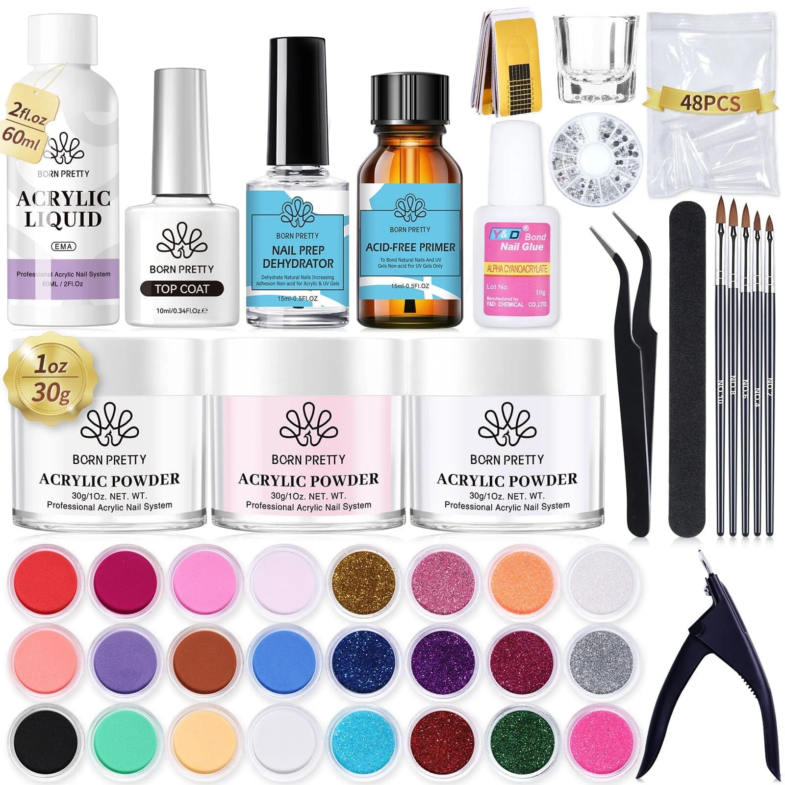 [US ONLY] Acrylic Nail Kit 3 Colors White Pink Clear 30g