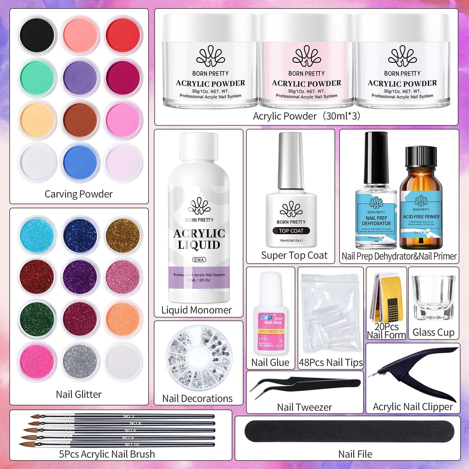 [US ONLY] Acrylic Nail Kit 3 Colors White Pink Clear 30g - Image 5