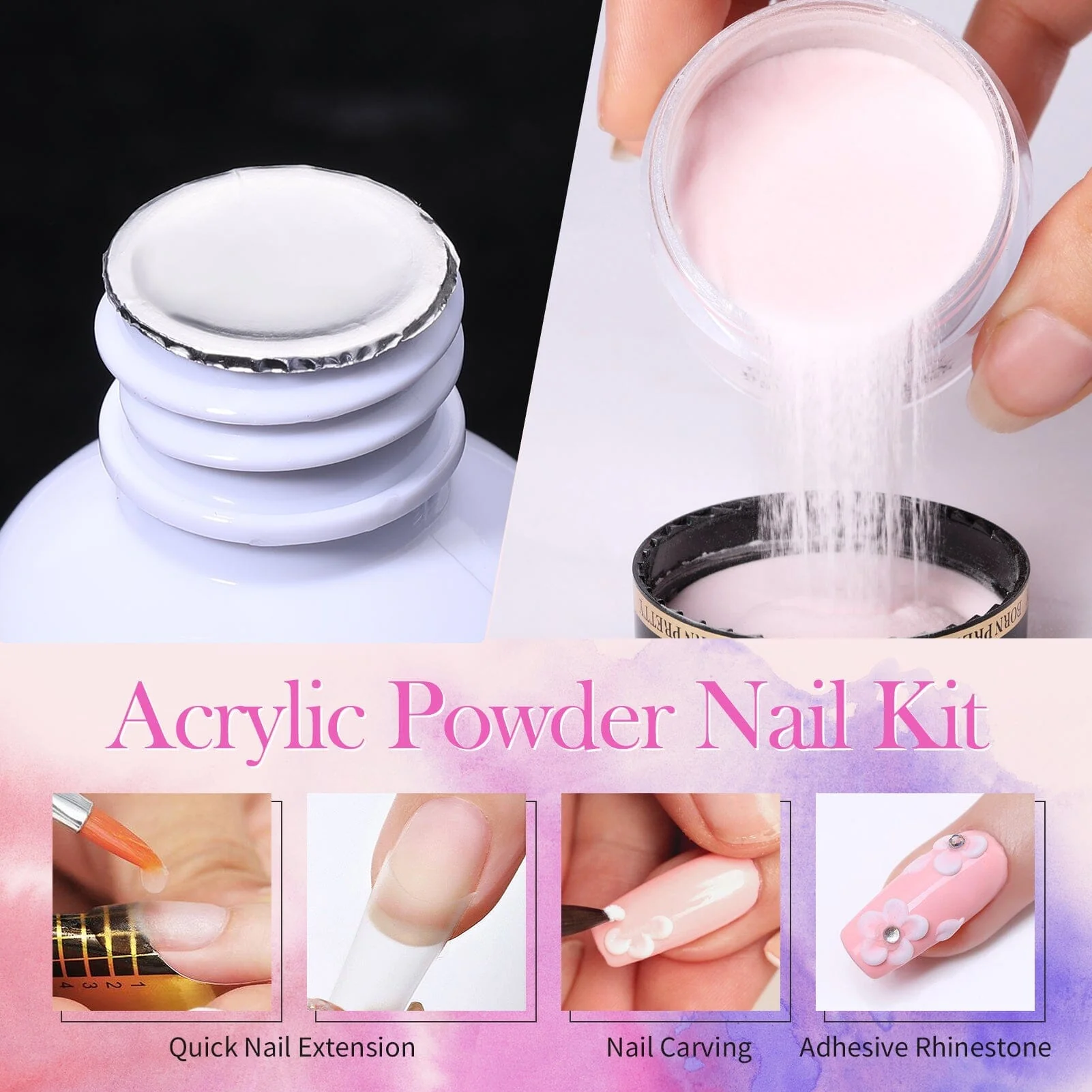 [US ONLY] Acrylic Nail Kit 3 Colors White Pink Clear 30g - Image 8