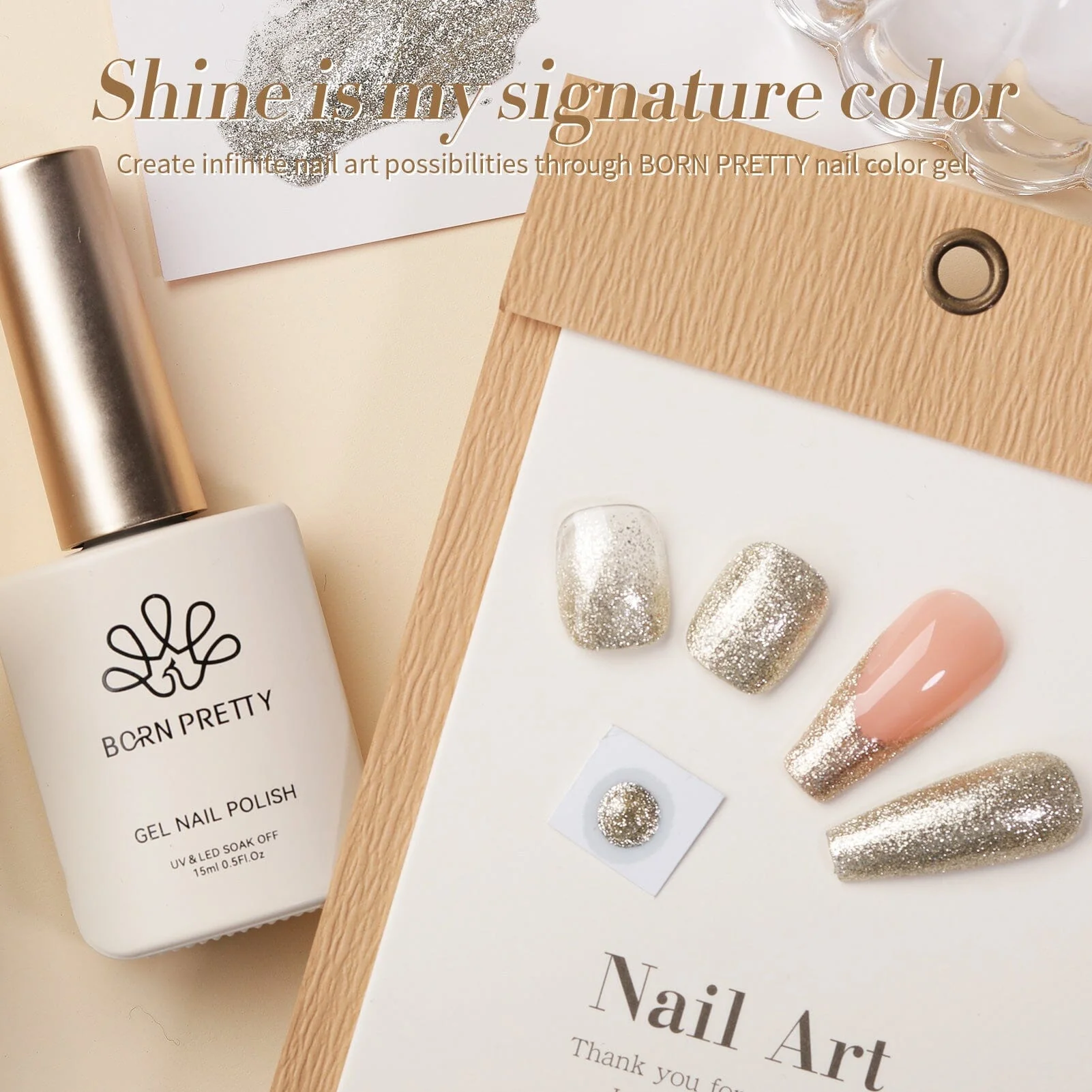 [US ONLY] Gold Platinum Glitter Gel Polish 15ml - Image 11