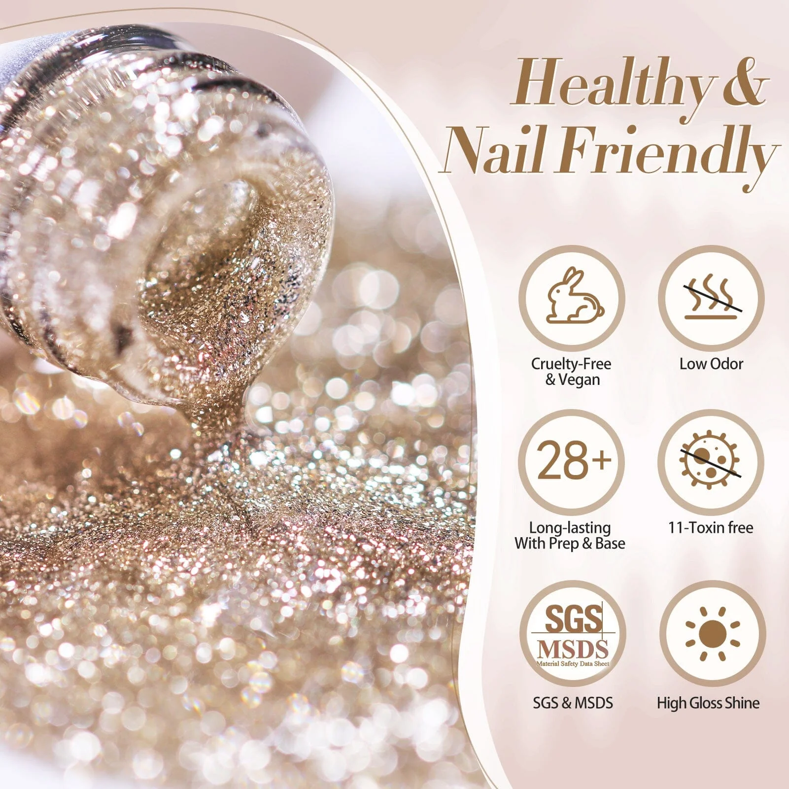 [US ONLY] Gold Platinum Glitter Gel Polish 15ml - Image 9