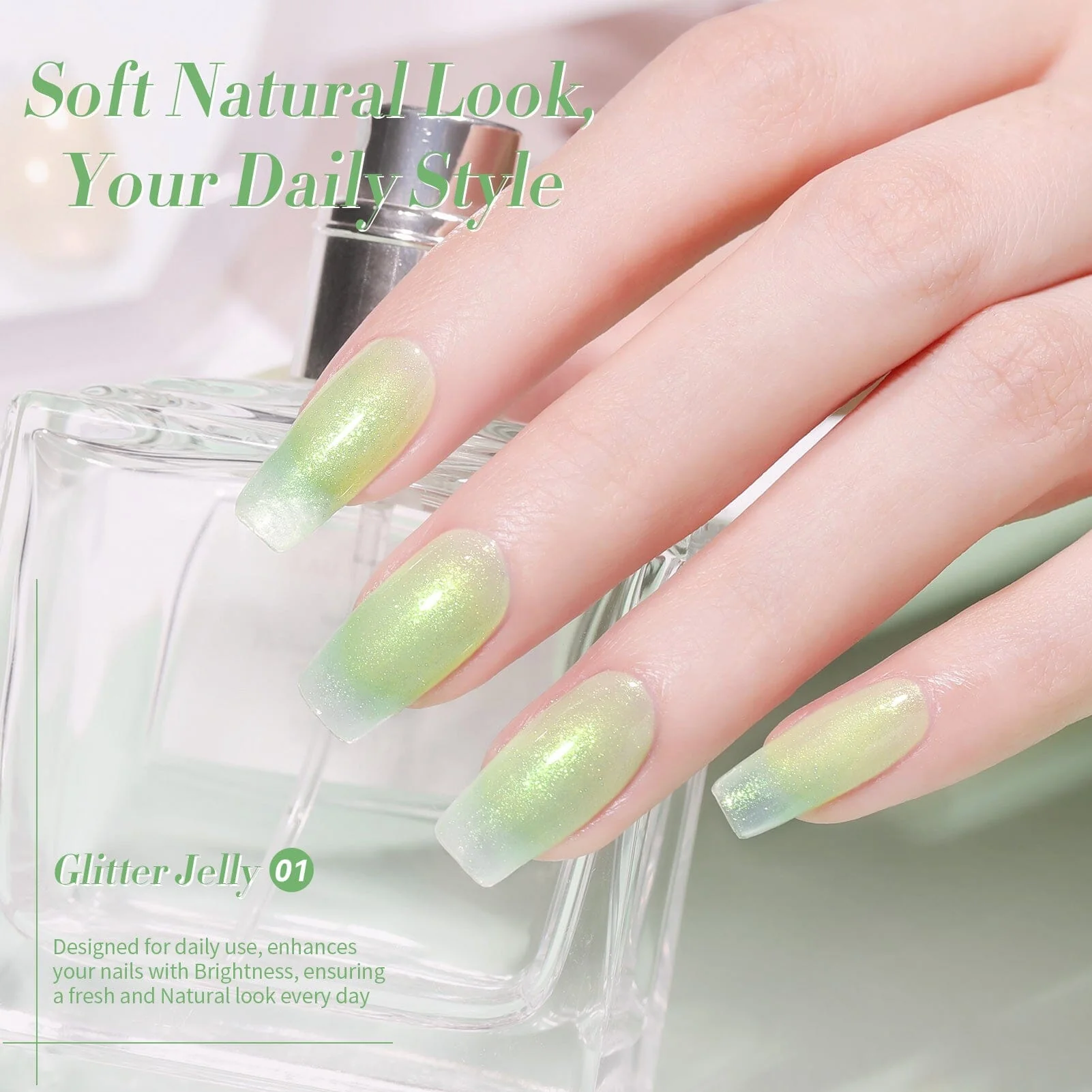 [US ONLY] Green Glitter Jelly Gel Polish #01 15ml - Image 4