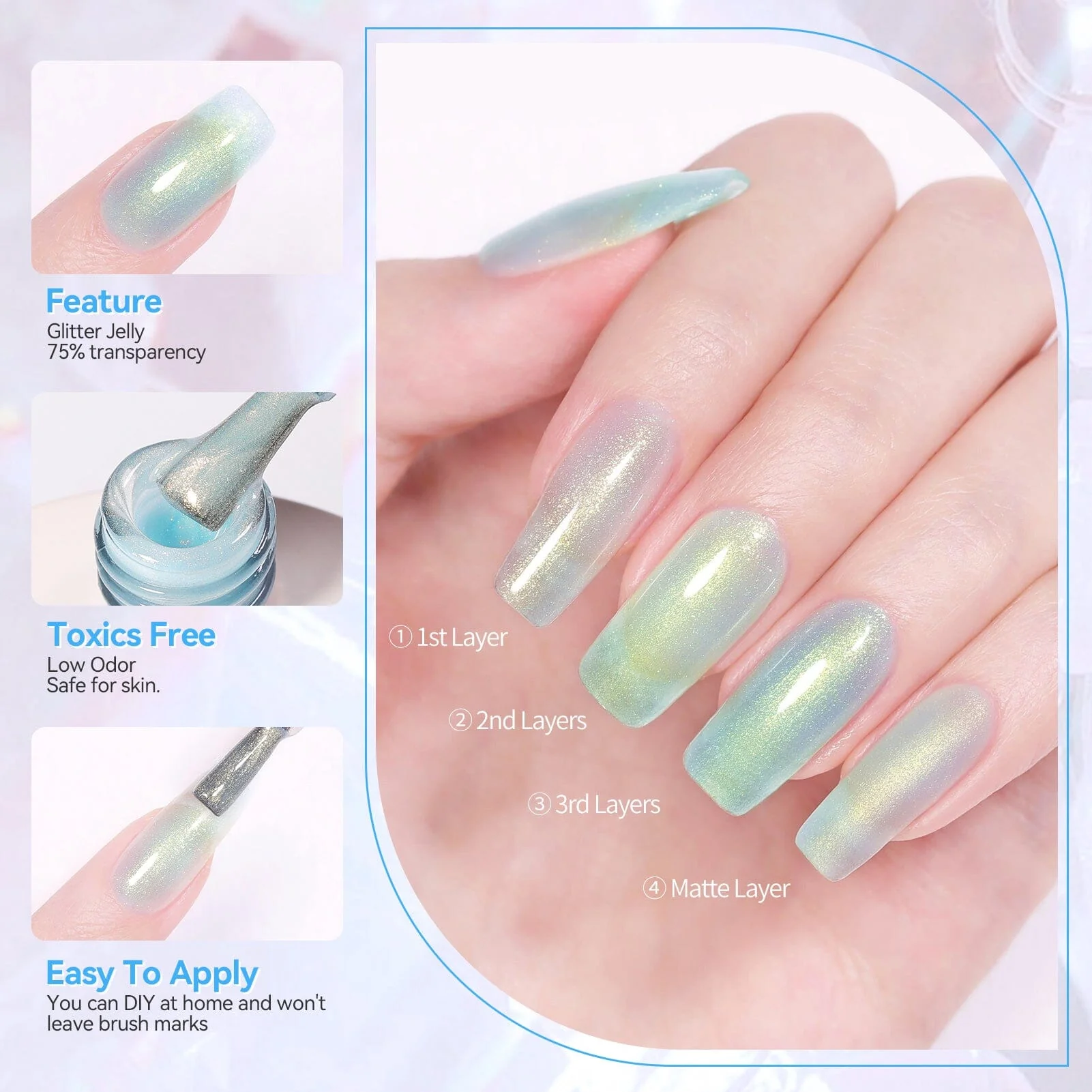[US ONLY] Light Blue Glitter Jelly Gel Polish #02 15ml - Image 4