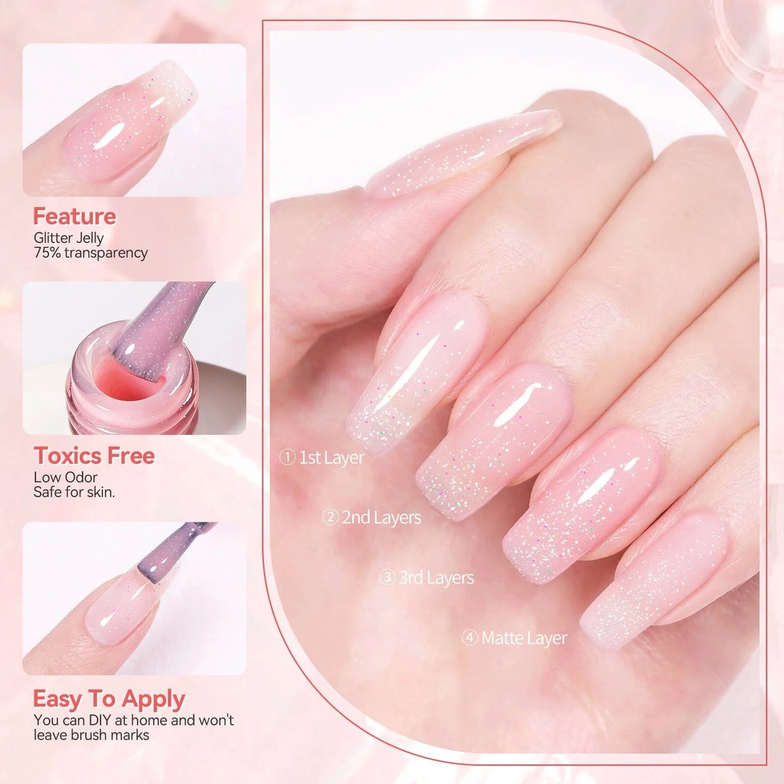 [US ONLY] Pink Glitter Jelly Gel Polish #04 15ml - Image 3
