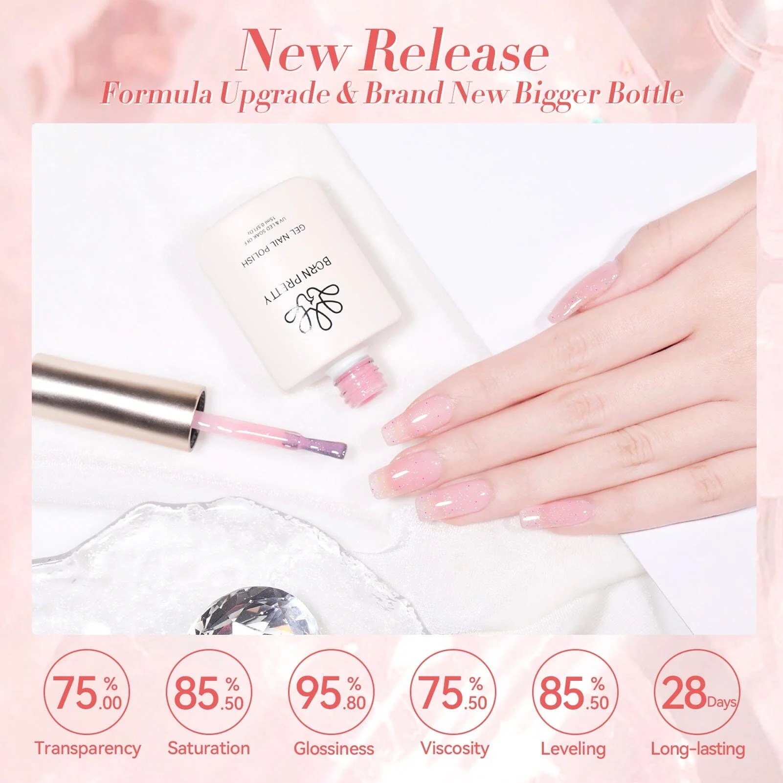 [US ONLY] Pink Glitter Jelly Gel Polish #04 15ml - Image 4