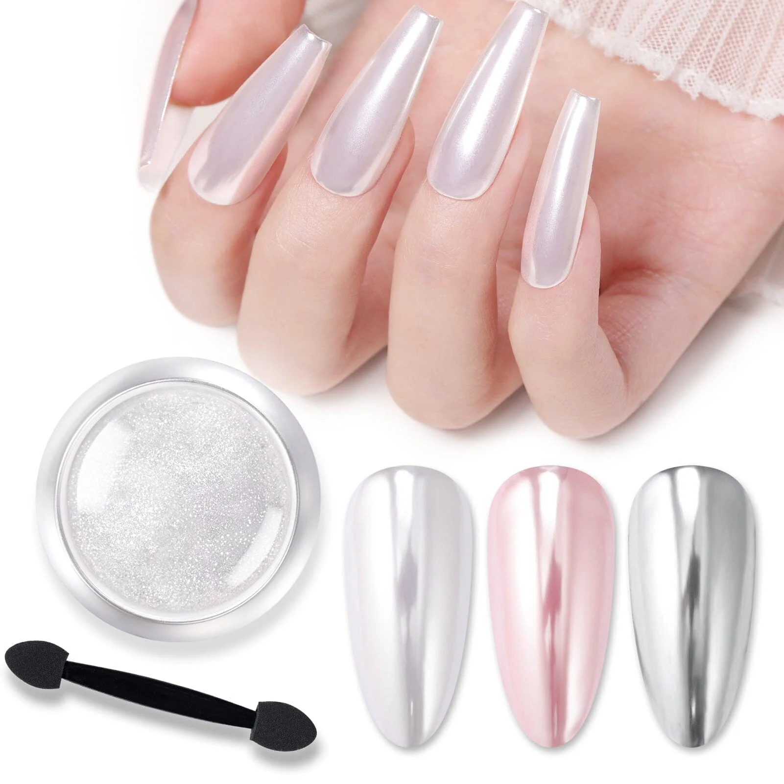 [US ONLY] Silver Metallic Chrome Pearl Nail Powder