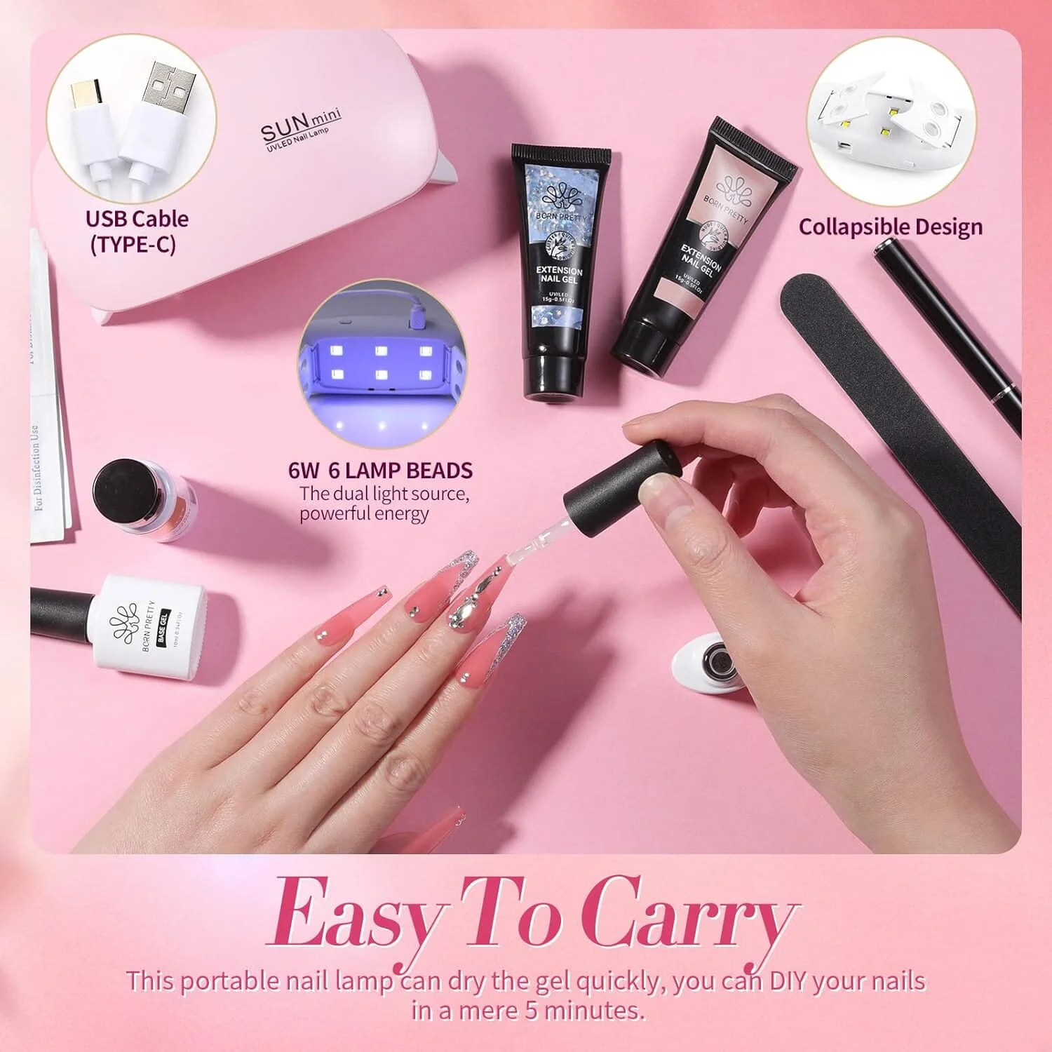 [US ONLY] 6 Colors Extension Nail Gel Starter Kit - Image 4