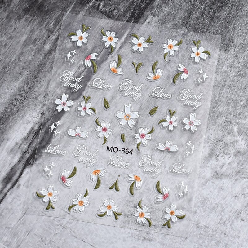 White Flowers Embossed 3D Nail Stickers MO364