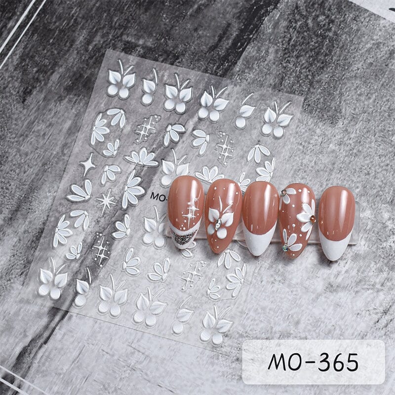 White Flowers Embossed 3D Nail Stickers MO365 - Image 3