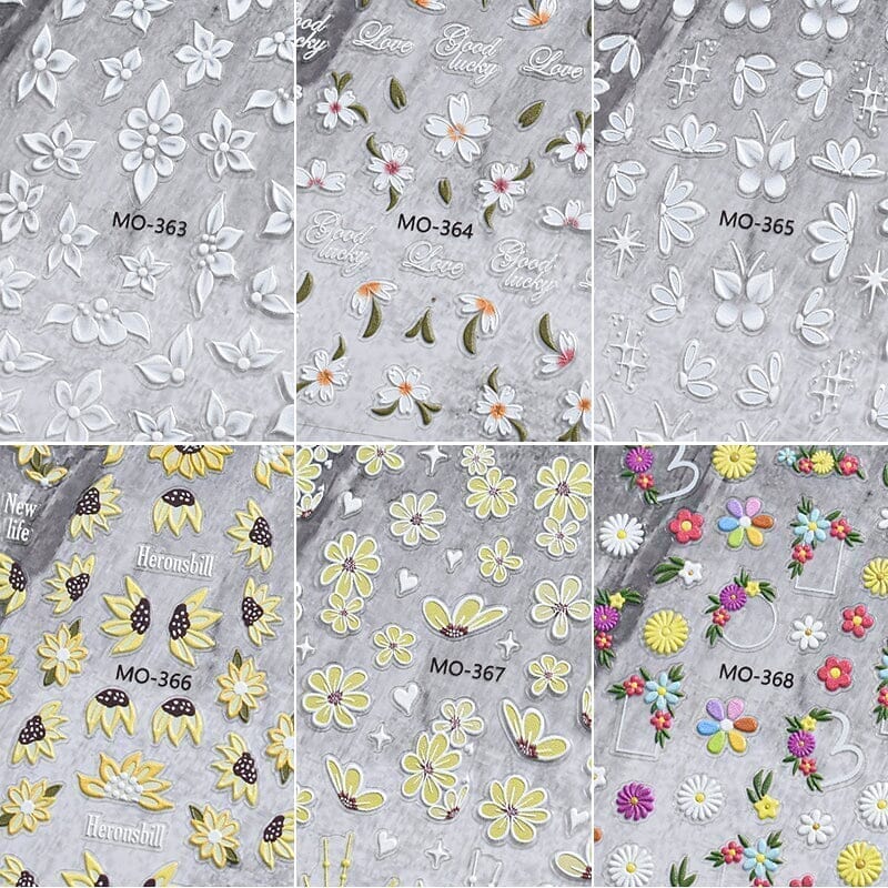 White Flowers Embossed 3D Nail Stickers MO365 - Image 5