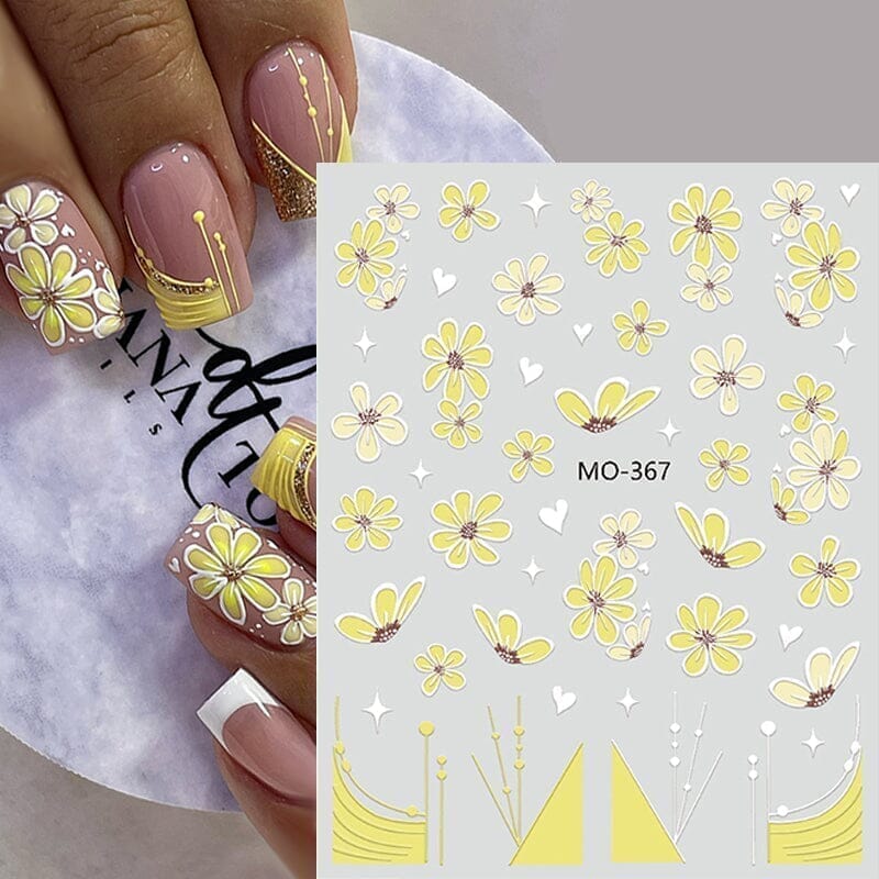 White Flowers Embossed 3D Nail Stickers MO365 - Image 6