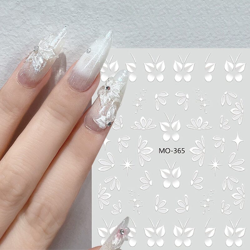 White Flowers Embossed 3D Nail Stickers MO365 - Image 7