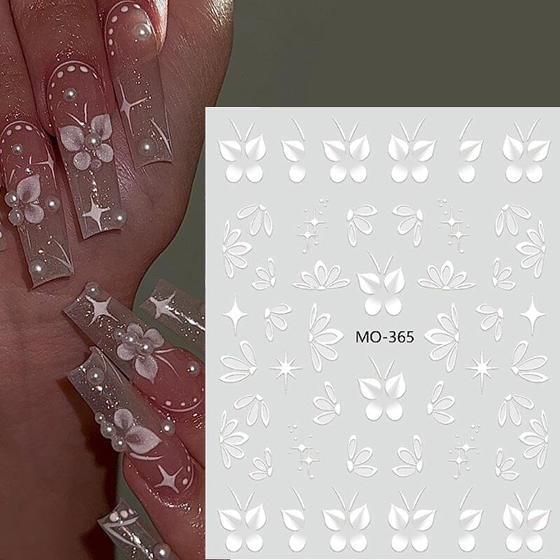 White Flowers Embossed 3D Nail Stickers MO365 - Image 8