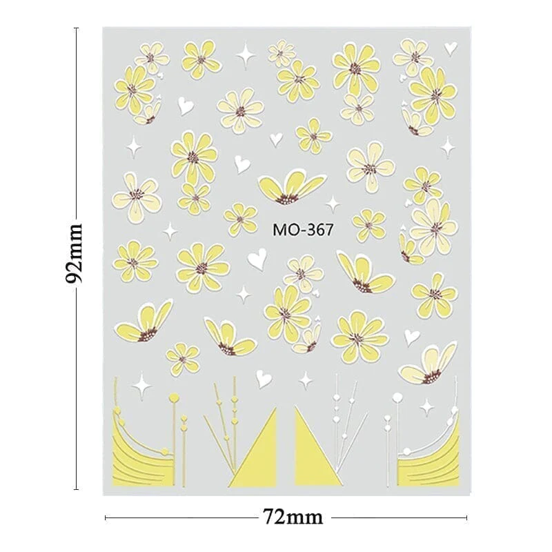 White Flowers Embossed 3D Nail Stickers MO365 - Image 9