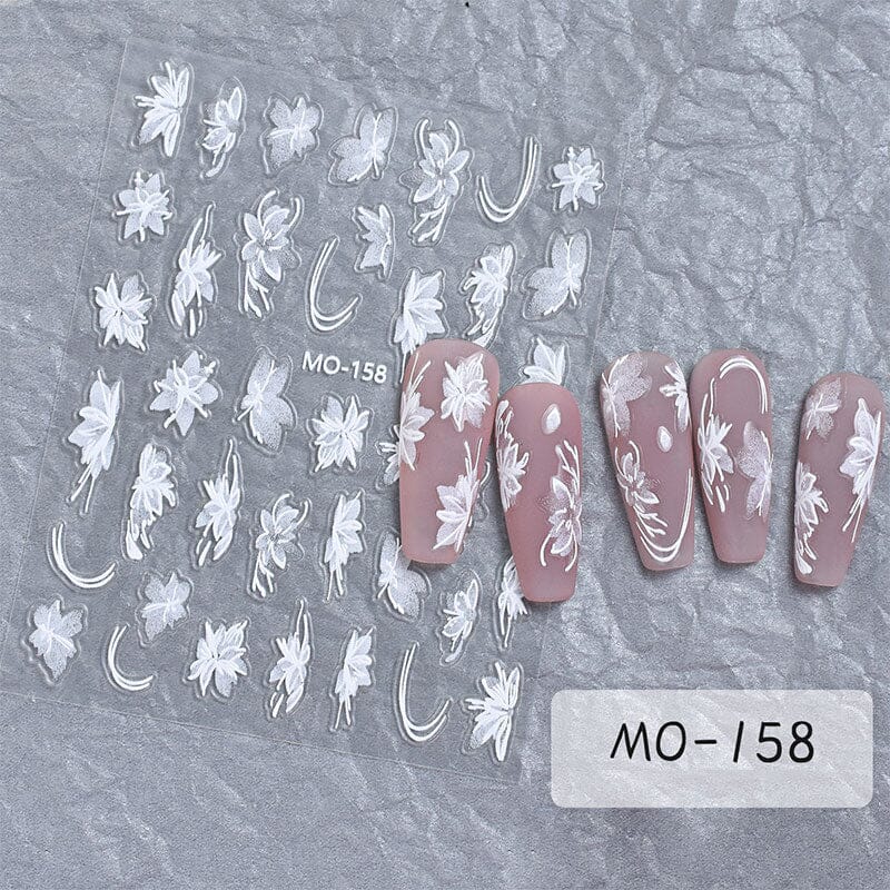 White Flowers Painted 3D Nail Stickers MO158 - Image 3