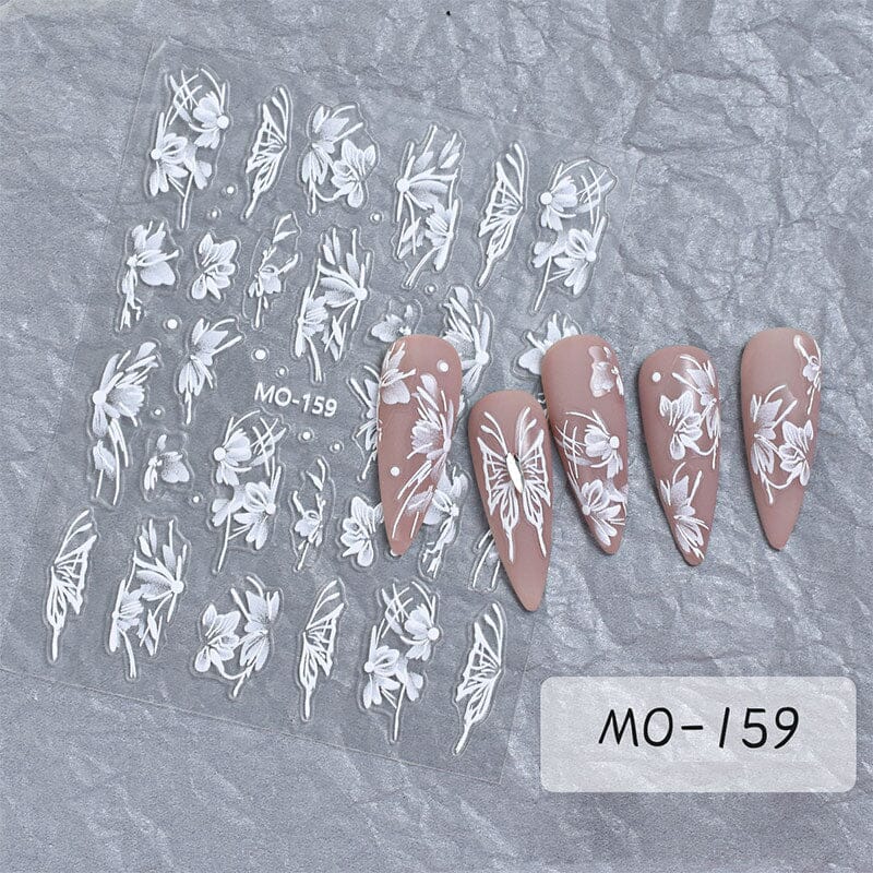 White Flowers Painted 3D Nail Stickers MO159 - Image 3