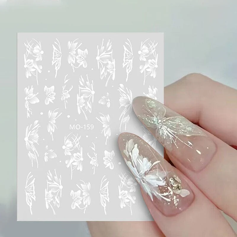 White Flowers Painted 3D Nail Stickers MO158 - Image 10