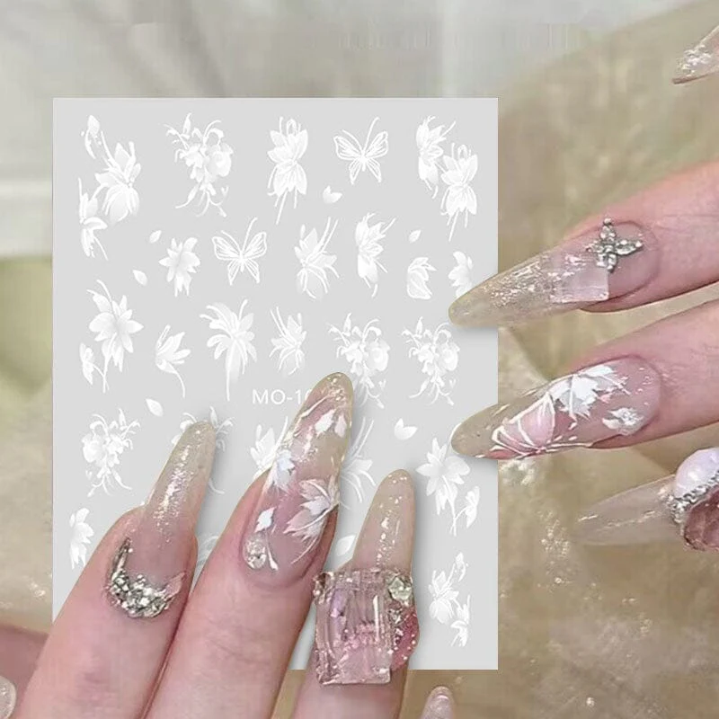 White Flowers Painted 3D Nail Stickers MO158 - Image 11