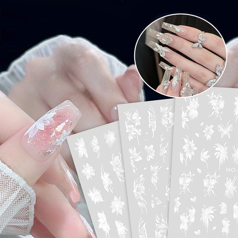 White Flowers Painted 3D Nail Stickers MO158 - Image 4