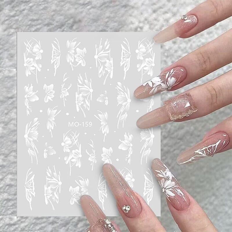White Flowers Painted 3D Nail Stickers MO158 - Image 5
