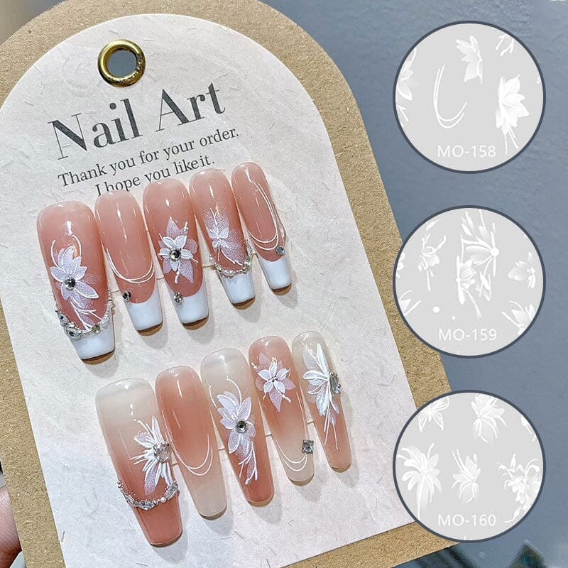 White Flowers Painted 3D Nail Stickers MO158 - Image 6