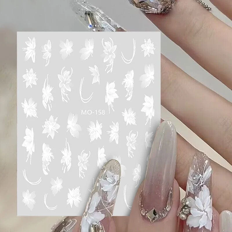 White Flowers Painted 3D Nail Stickers MO158 - Image 8