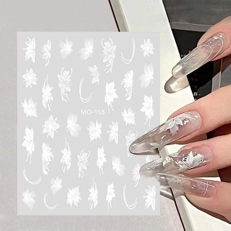 White Flowers Painted 3D Nail Stickers MO158 - Image 7