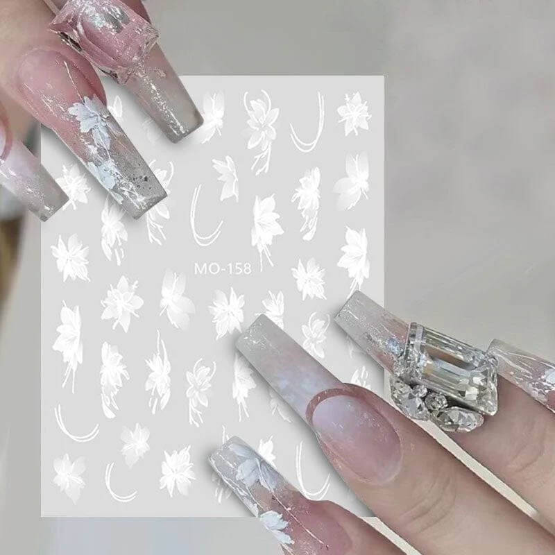 White Flowers Painted 3D Nail Stickers MO158 - Image 9