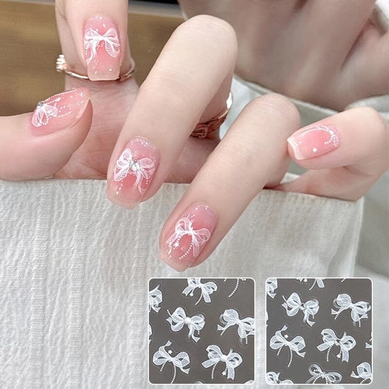White Lace Bowknot 3D Self Adhesive Nail Stickers #01 - Image 12
