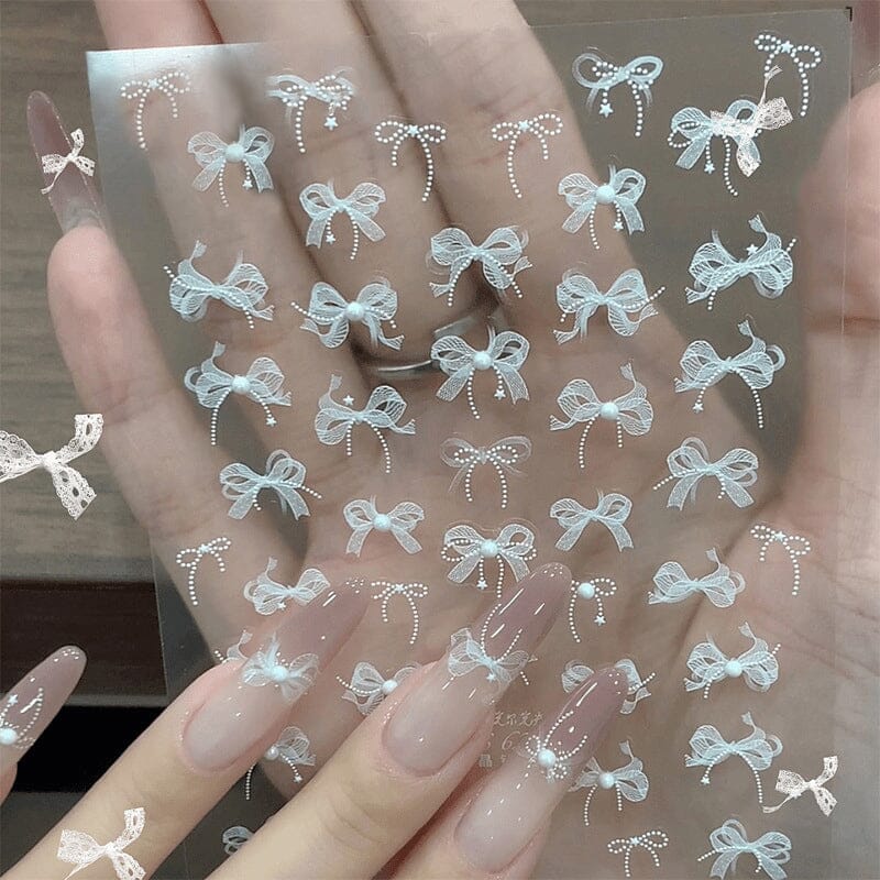 White Lace Bowknot 3D Self Adhesive Nail Stickers #01 - Image 3