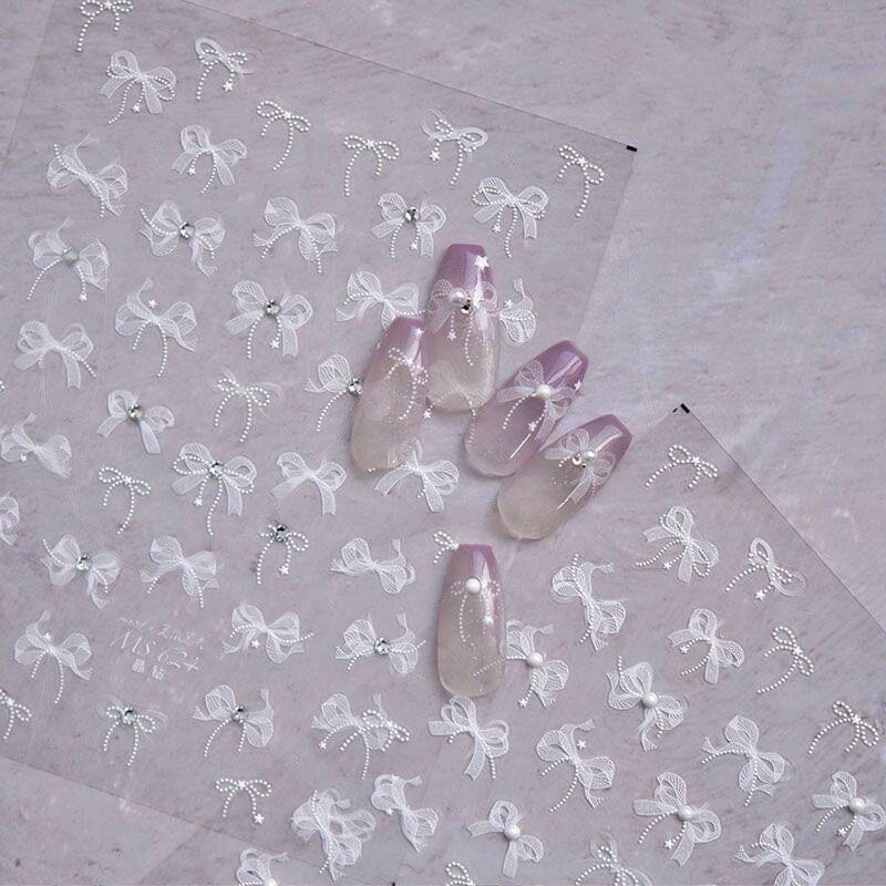 White Lace Bowknot 3D Self Adhesive Nail Stickers #01 - Image 4