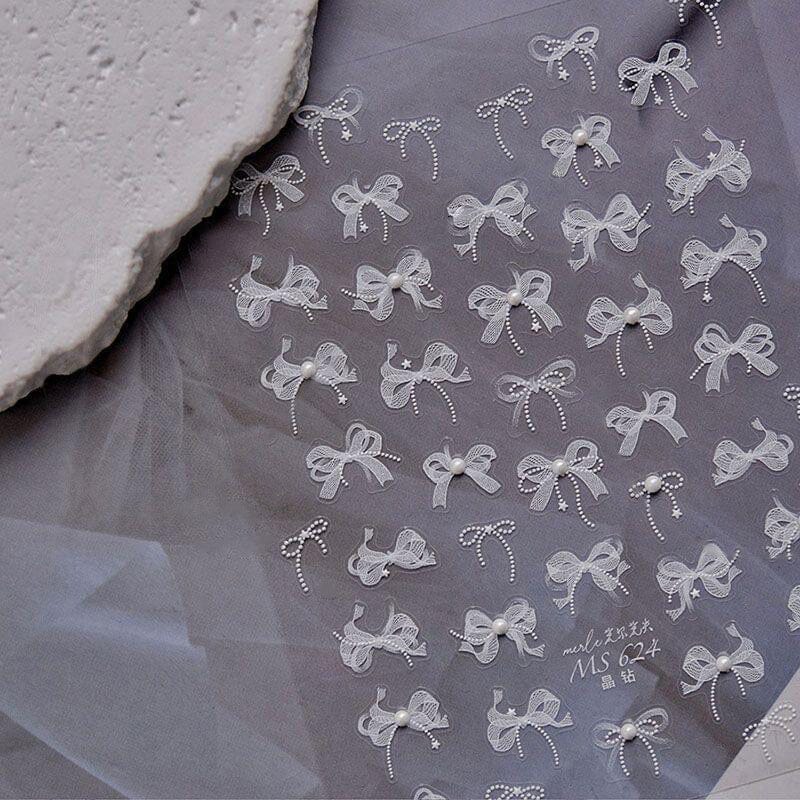 White Lace Bowknot 3D Self Adhesive Nail Stickers #01 - Image 9